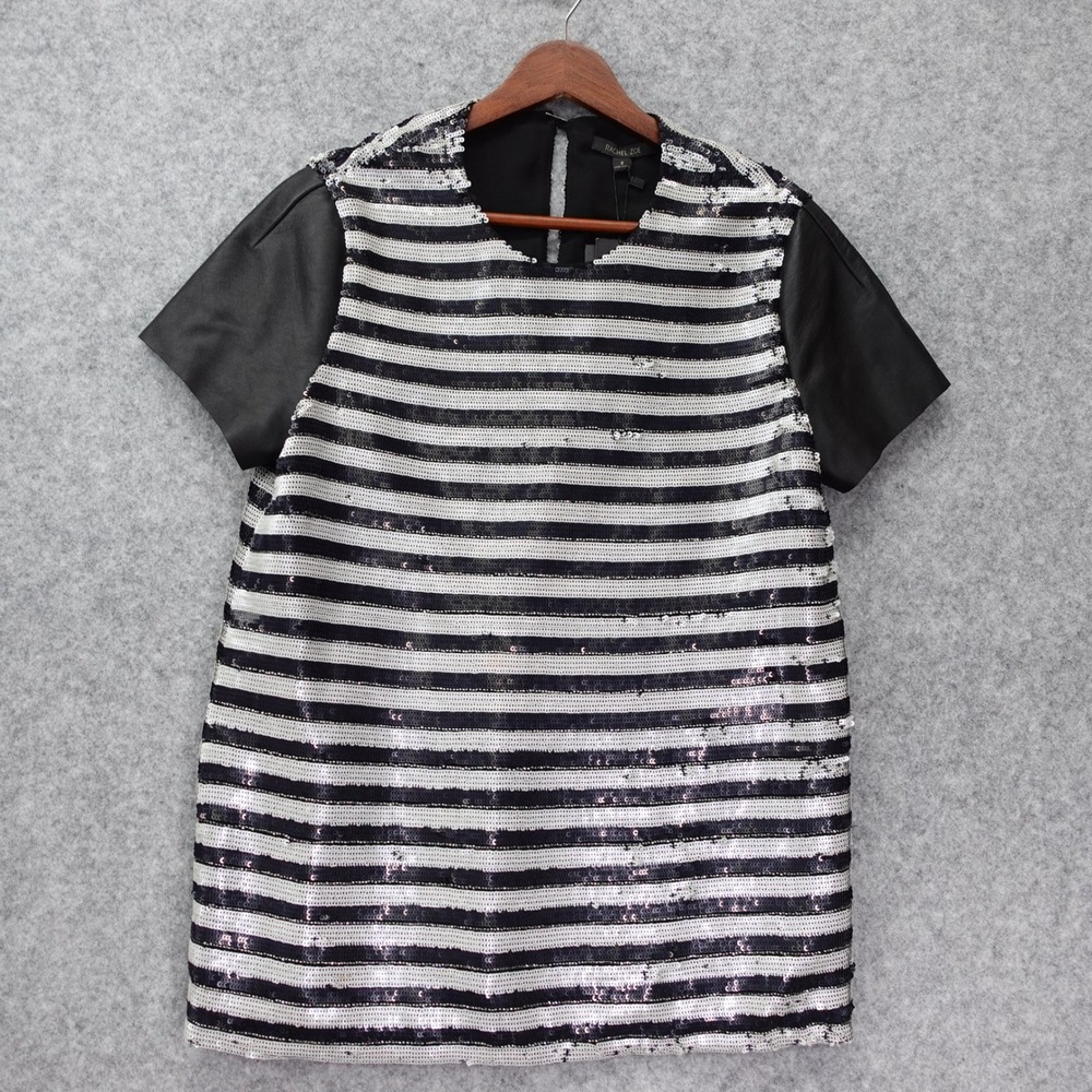 Holiday Sequin Top RACHEL ZOE Women 2 SMALL Black Stripe Glam Rock Cocktail $350